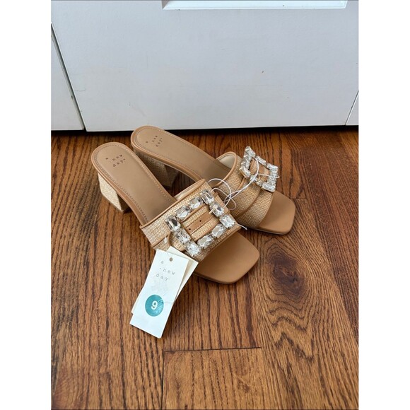 a new day Shoes - a new day Kathleen Tan Jeweled Block Heel Slide Sandals Size 9 New with Tags
